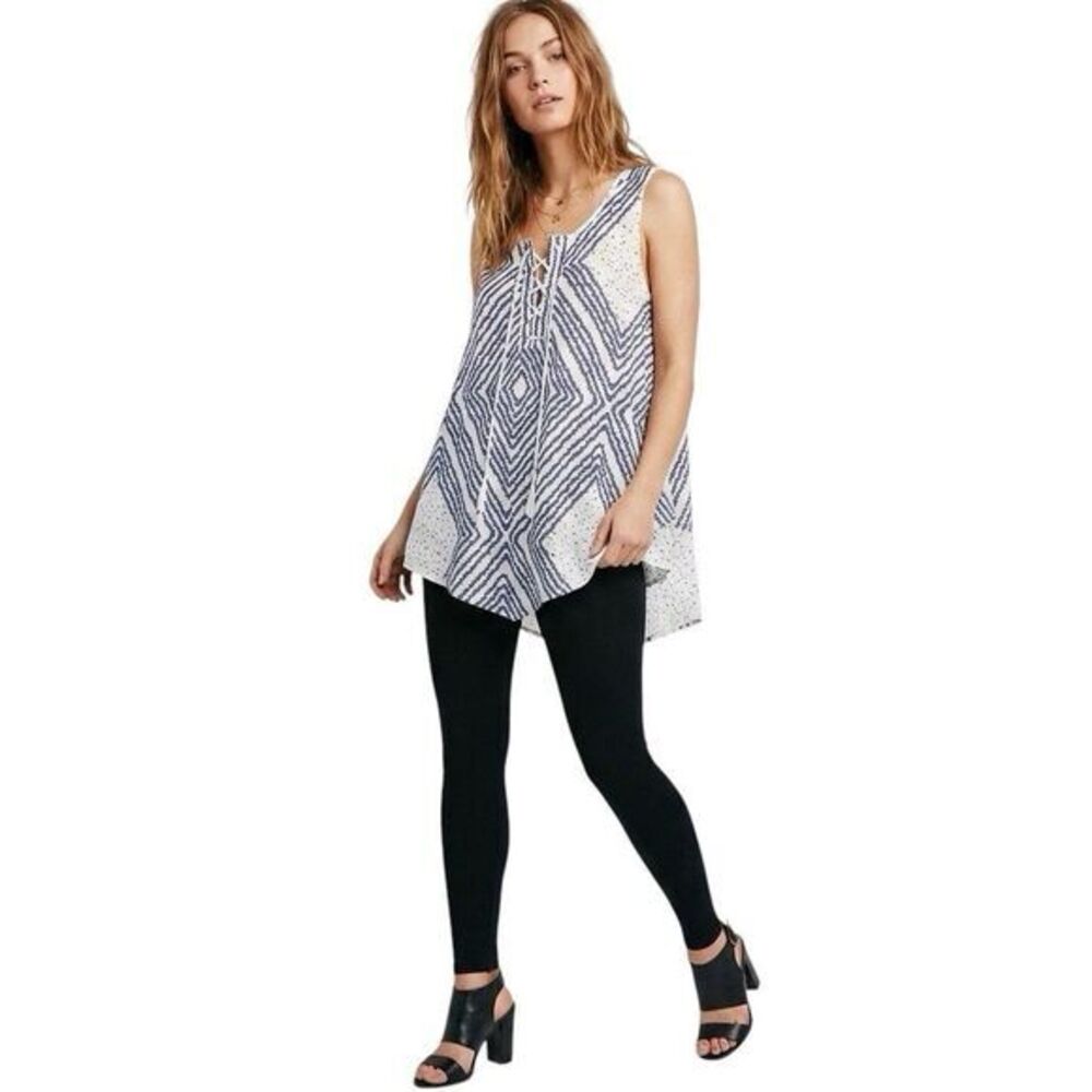 Fever Womens Blouse Top Sz 1X Blue White Sleeveless Flowy Double Layer Boho Chic